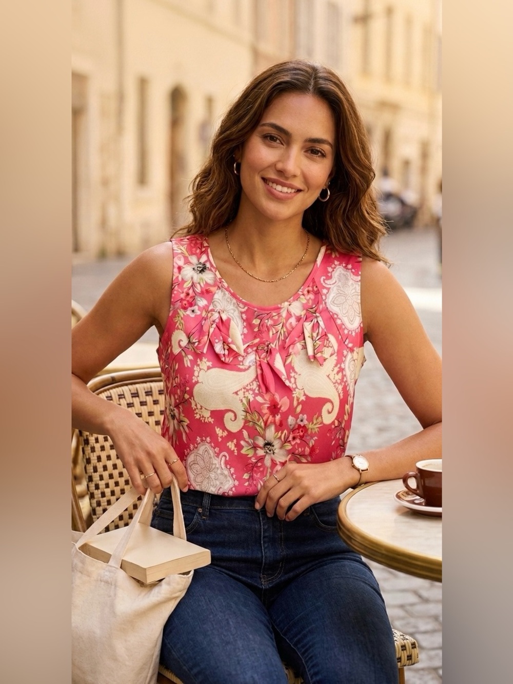 New Directions Sleeveless Blouse Floral Pink Size Small Polyester